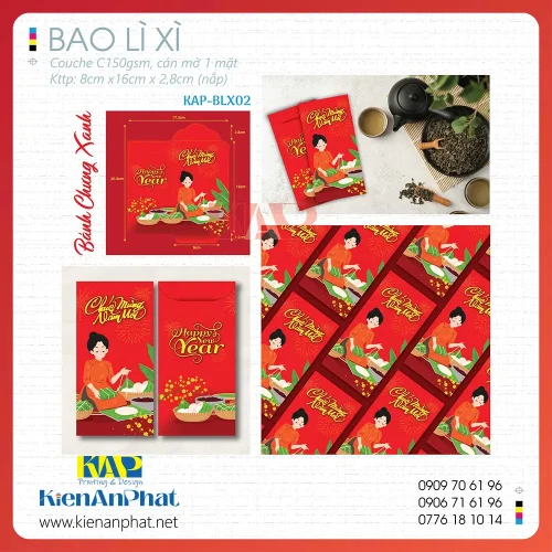 Mẫu Bao Lì Xì Tết Chào Xuân Bính Ngọ 2026 tại in kiến an phát tphcm